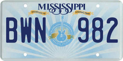 MS license plate BWN982