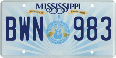 MS license plate BWN983