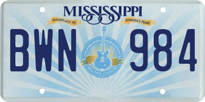 MS license plate BWN984