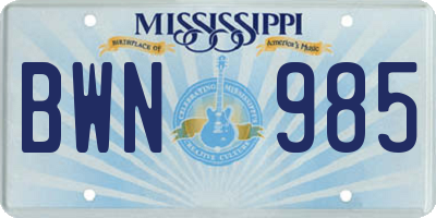 MS license plate BWN985