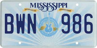MS license plate BWN986