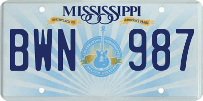 MS license plate BWN987