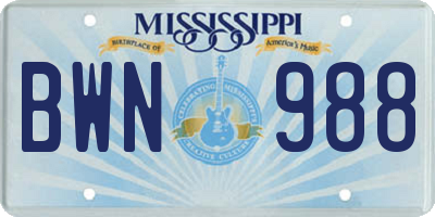 MS license plate BWN988