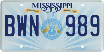 MS license plate BWN989
