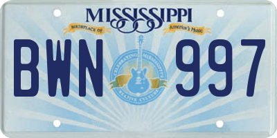 MS license plate BWN997