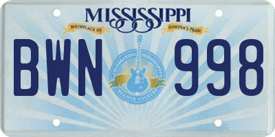 MS license plate BWN998