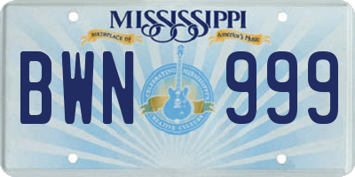 MS license plate BWN999