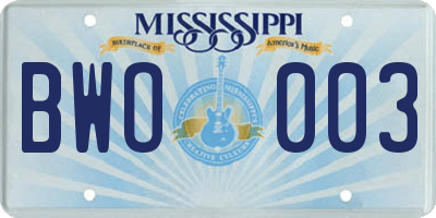 MS license plate BWO003