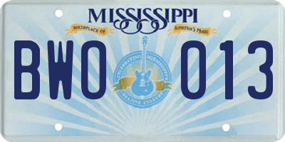 MS license plate BWO013