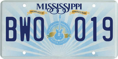 MS license plate BWO019