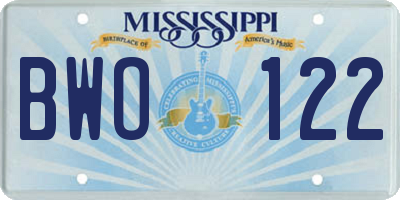 MS license plate BWO122