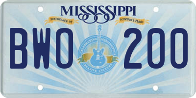 MS license plate BWO200