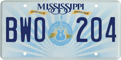 MS license plate BWO204