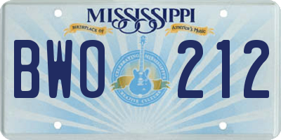 MS license plate BWO212