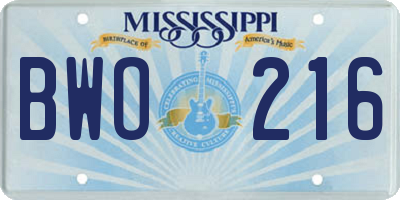 MS license plate BWO216