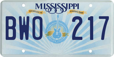 MS license plate BWO217
