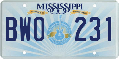 MS license plate BWO231