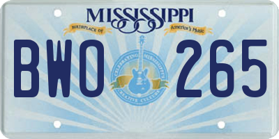 MS license plate BWO265