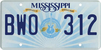 MS license plate BWO312