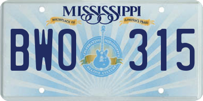 MS license plate BWO315