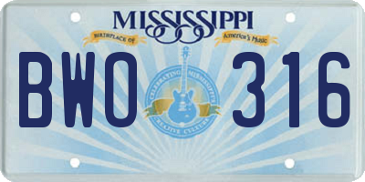 MS license plate BWO316