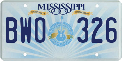 MS license plate BWO326