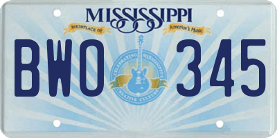 MS license plate BWO345