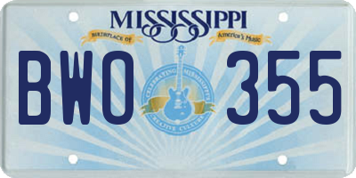 MS license plate BWO355