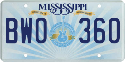 MS license plate BWO360