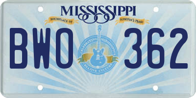 MS license plate BWO362