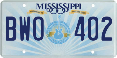 MS license plate BWO402