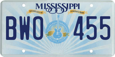 MS license plate BWO455