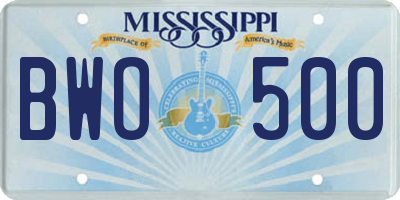 MS license plate BWO500