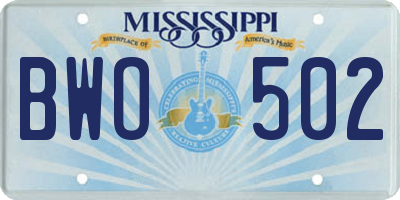 MS license plate BWO502