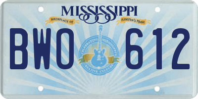 MS license plate BWO612