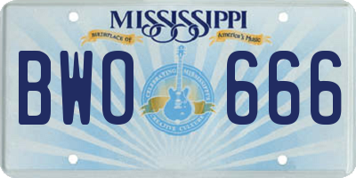 MS license plate BWO666