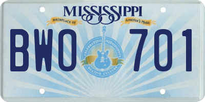 MS license plate BWO701