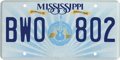 MS license plate BWO802