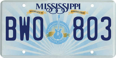 MS license plate BWO803