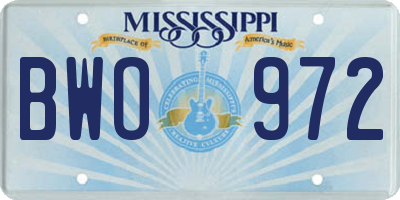MS license plate BWO972
