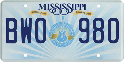 MS license plate BWO980