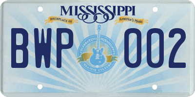 MS license plate BWP002