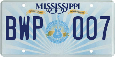 MS license plate BWP007