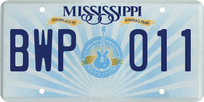 MS license plate BWP011