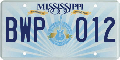 MS license plate BWP012