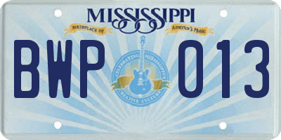 MS license plate BWP013