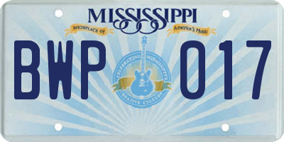 MS license plate BWP017