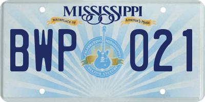MS license plate BWP021