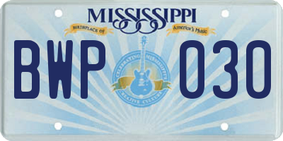 MS license plate BWP030