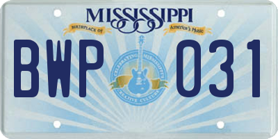 MS license plate BWP031